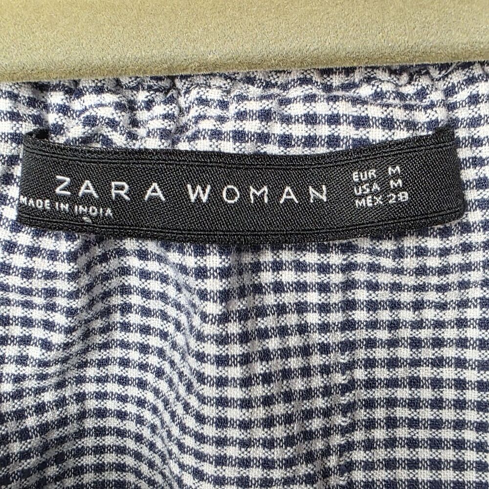 Zara Woman Peasant Blouse Size Medium Oversized Gingham Floral Embroidered - Picture 5 of 9
